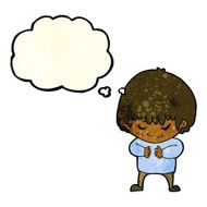 cartoon shy boy with thought bubble N7