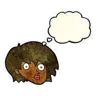 cartoon surprised female face with thought bubble N21