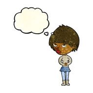 cartoon nervous woman with thought bubble N12