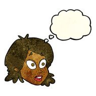 cartoon female face with surprised expression thought bubbl N7
