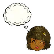 cartoon happy female face with thought bubble N60