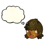 cartoon female face with surprised expression thought bubbl N8