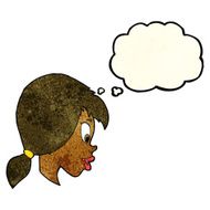 cartoon pretty female face with thought bubble N36