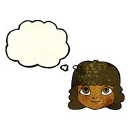 cartoon happy female face with thought bubble N62