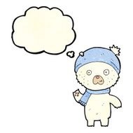 cartoon waving polar bear with thought bubble N22
