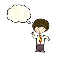 cartoon school boy answering question with thought bubble N20