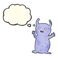 cartoon funny little alien with thought bubble N4