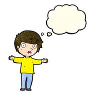 cartoon worried boy with thought bubble N11