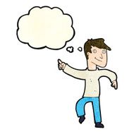 cartoon happy man pointing with thought bubble N23