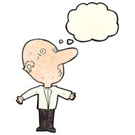 cartoon confused middle aged man with thought bubble N4