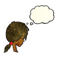 Cartoon Girl Looking Thoughtful With Thought Bubble N5