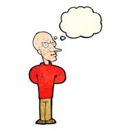 cartoon evil bald man with thought bubble N4