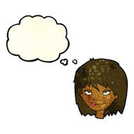 cartoon smiling woman with thought bubble N4