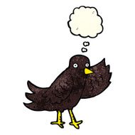 cartoon waving bird with thought bubble N8