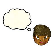 cartoon serious face with thought bubble N4