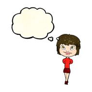 cartoon happy woman with thought bubble N93