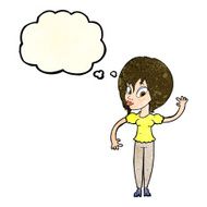 cartoon woman waving with thought bubble N119