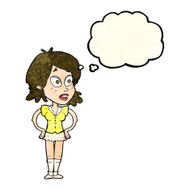 cartoon woman with hands on hips thought bubble N78