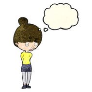 cartoon woman staring with thought bubble N11