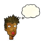 cartoon man sticking out tongue with thought bubble N12