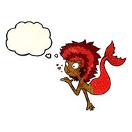 cartoon mermaid blowing a kiss with thought bubble N4