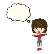 cartoon woman pointing with thought bubble N75