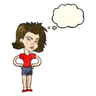 cartoon woman with hands on hips thought bubble N79