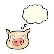 cartoon pig face with thought bubble N4