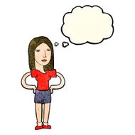 cartoon woman with hands on hips thought bubble N80