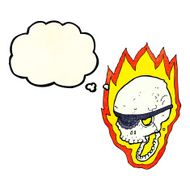 cartoon flaming pirate skull with thought bubble N4