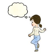 cartoon woman waving with thought bubble N120