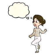 cartoon friendly woman waving with thought bubble N18