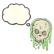 cartoon slimy skull with thought bubble