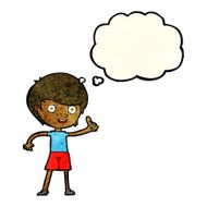 cartoon boy giving thumbs up symbol with thought bubble N4