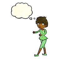cartoon christmas elf woman with thought bubble N4