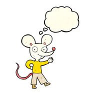 cartoon waving mouse with thought bubble N2