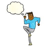 cartoon man jogging on spot with thought bubble N4