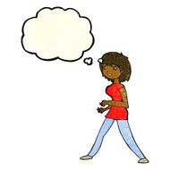 cartoon woman walking with thought bubble N4