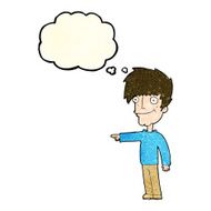 cartoon happy man pointing with thought bubble N24