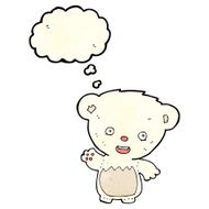 cartoon polar bear cub waving with thought bubble N3