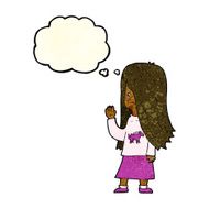 cartoon girl with pony shirt waving thought bubble N4