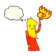 cartoon fire spirit with thought bubble N3