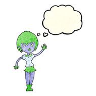 cartoon vampire girl with thought bubble N86