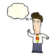 cartoon bored man asking question with thought bubble N4