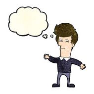 cartoon waving man with thought bubble N15