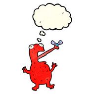 cartoon poisonous frog catching fly with thought bubble N4