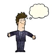 cartoon happy man with open arms thought bubble N4