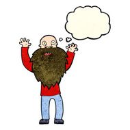 cartoon frightened old man with beard thought bubble N4