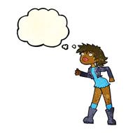 cartoon girl in leather jacket with thought bubble N4