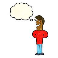 cartoon grinning man with thought bubble N31